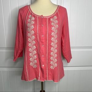 5/$25! J Jill embroidered button down blouse top size XS